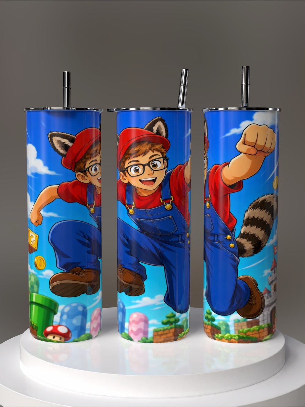 Blue Cartoon Super Jumper Stainless Steel Tumbler with Straw - Unbranded
